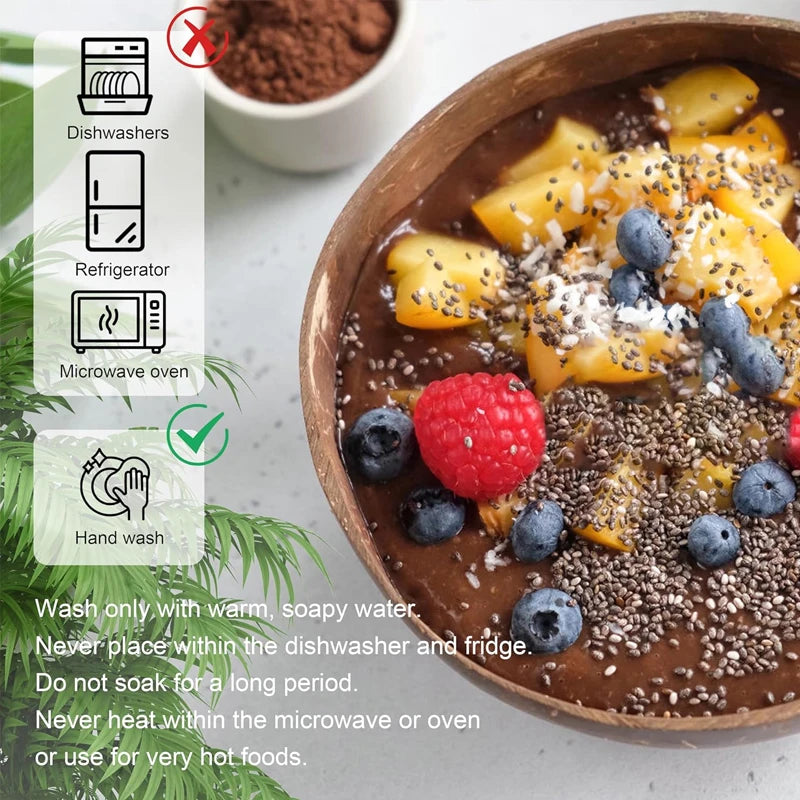 Natural Coconut Bowl Set Salad Smoothie Bowls Wooden Ramen Bowl Coconut Spoon Set Coco Smoothie Kitchen Tableware Coconut Bowl