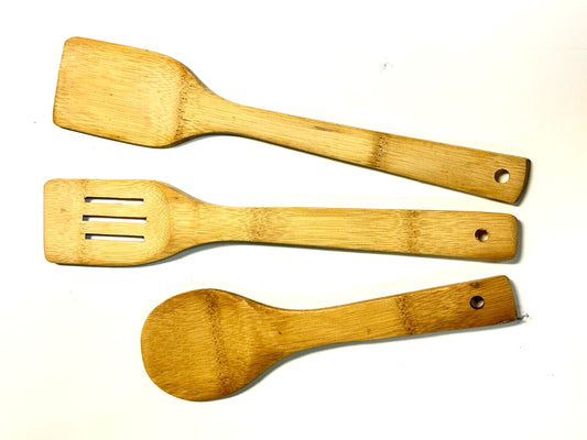 2 Packs 3 Pcs Bamboo Spoon Spatula Mixing Set Utensil Set Kitchen Cooking Tools