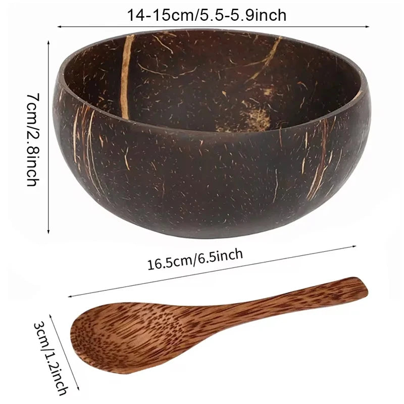 Natural Coconut Bowl Set Salad Smoothie Bowls Wooden Ramen Bowl Coconut Spoon Set Coco Smoothie Kitchen Tableware Coconut Bowl